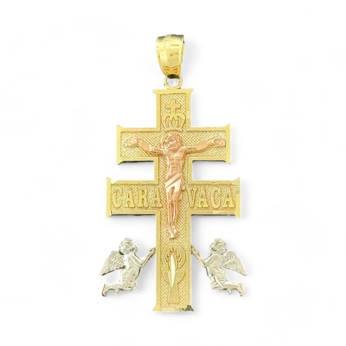 10KT Tri Color Gold Caravaca Cross Pendant