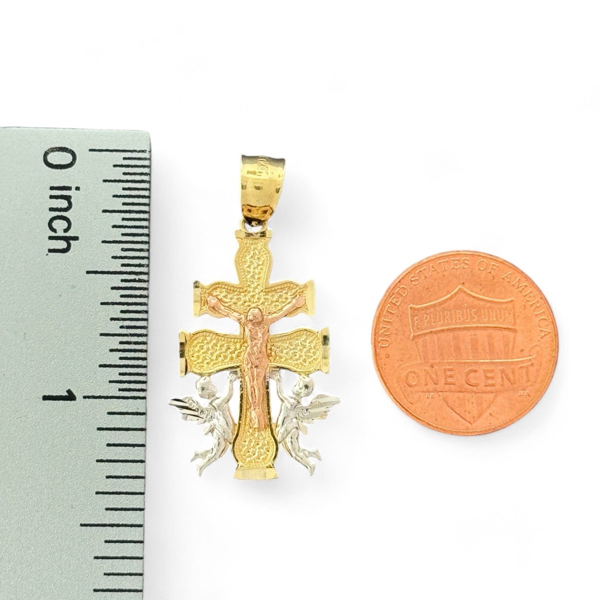 10KT Tri Color Gold Caravaca Cross Pendant
