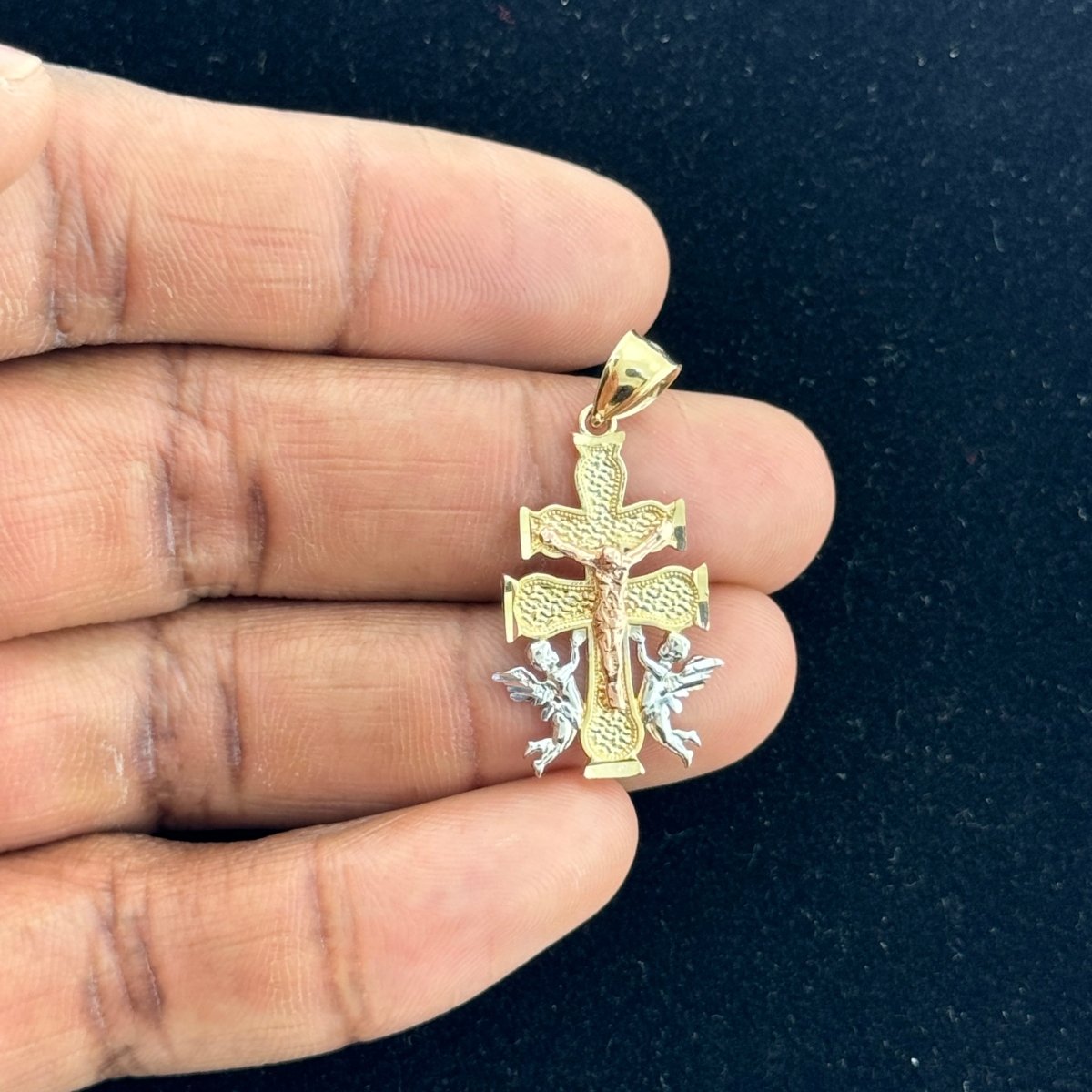 10KT Tri Color Gold Caravaca Cross Pendant