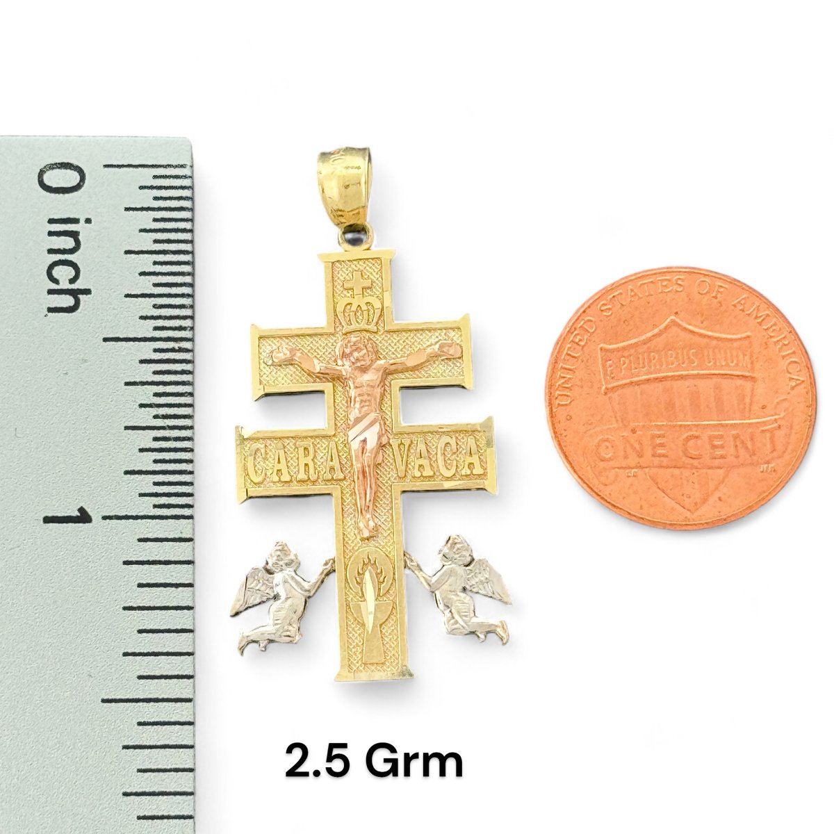 10KT Tri Color Gold Caravaca Cross Pendant