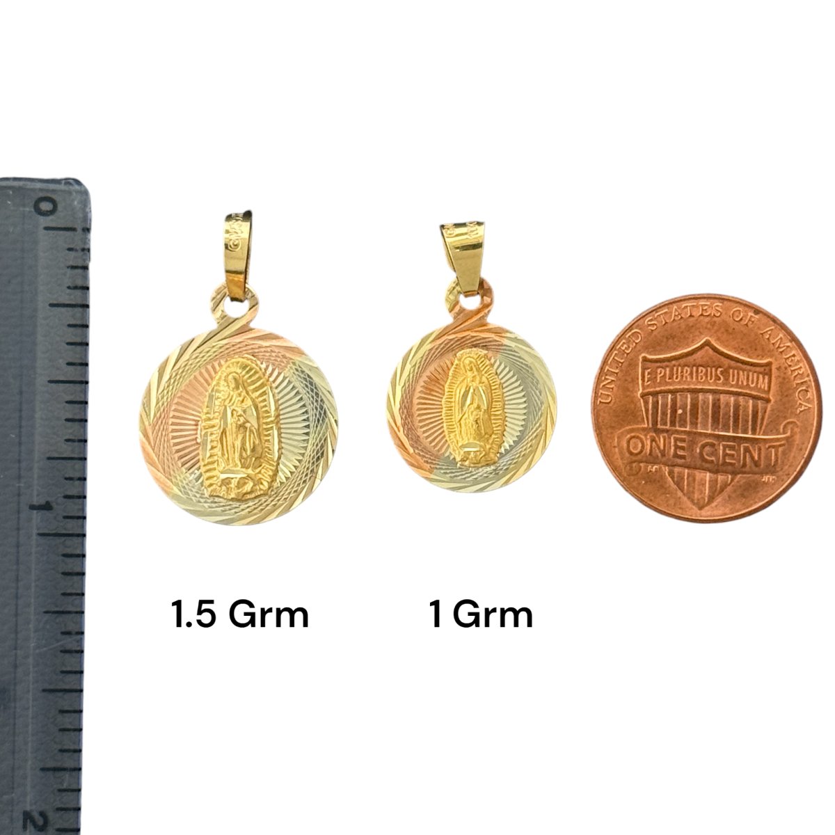 10KT Tri - Color Gold Round Virgin Mary Pendants