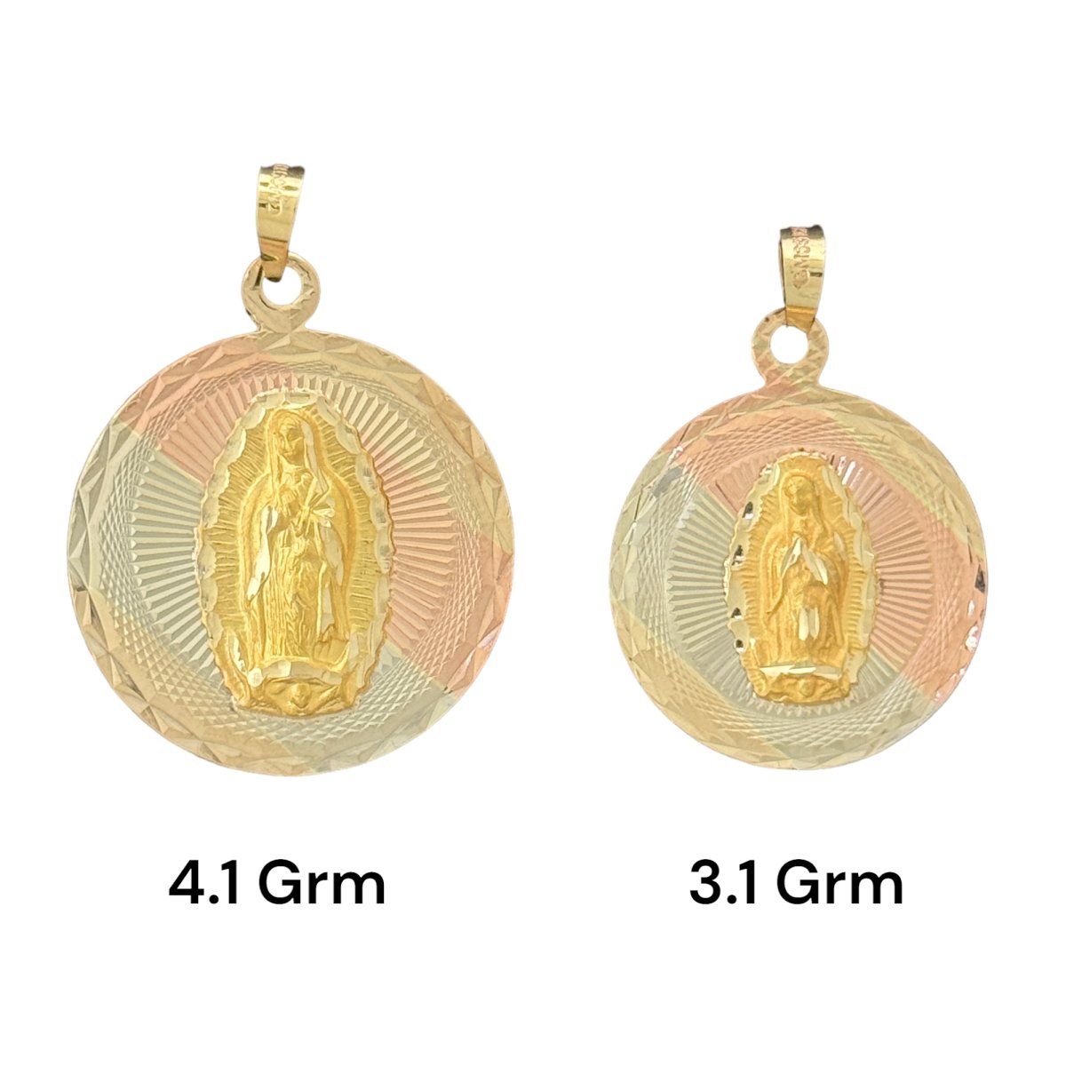 10KT Tri - Color Gold Round Virgin Mary Pendants