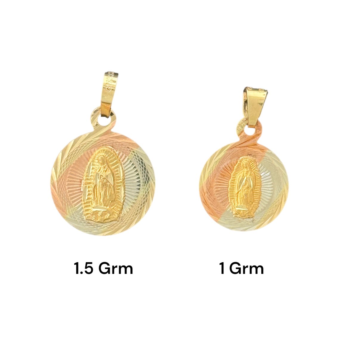 10KT Tri - Color Gold Round Virgin Mary Pendants