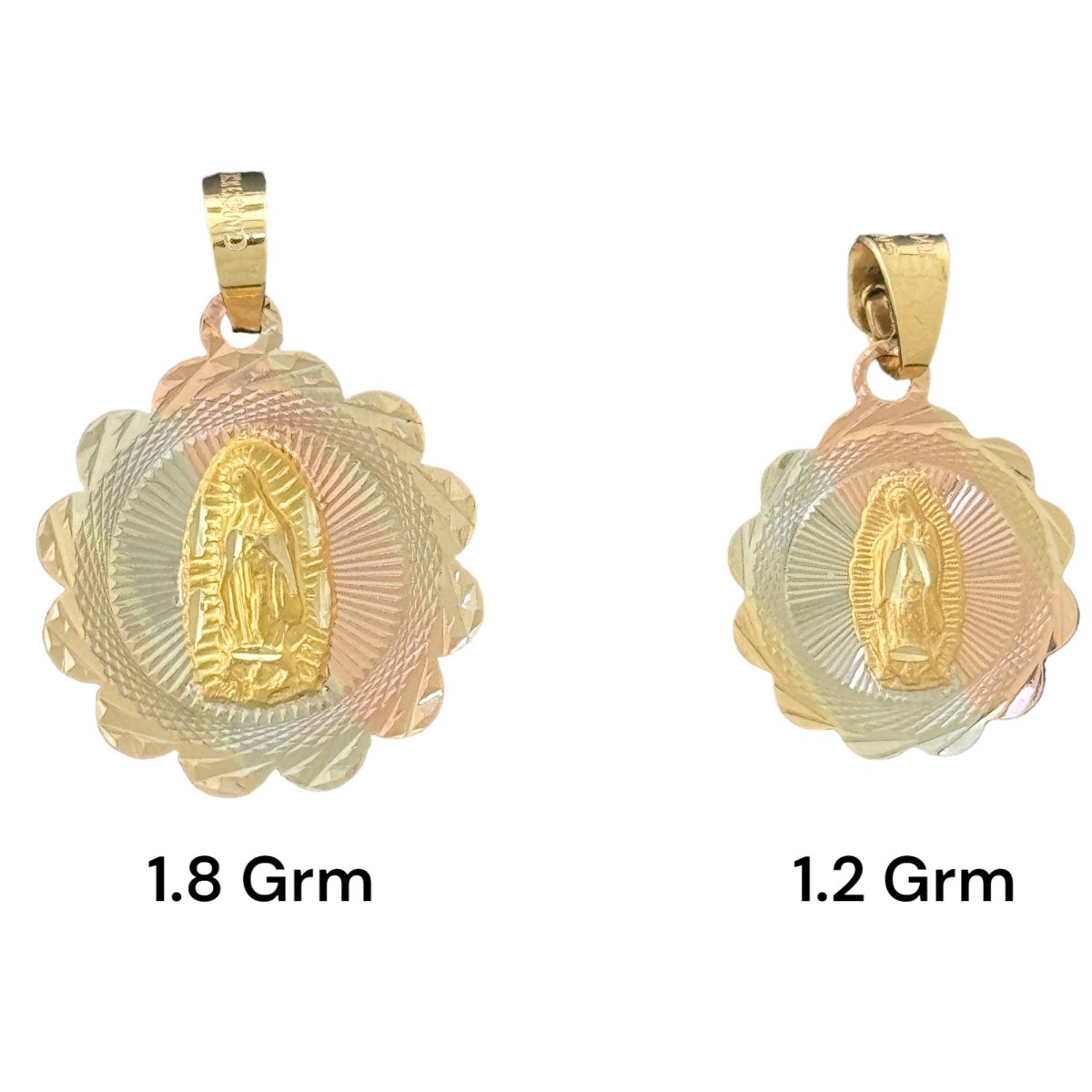 10KT Tri - Color Gold Scalloped Oval Virgin Mary Pendants