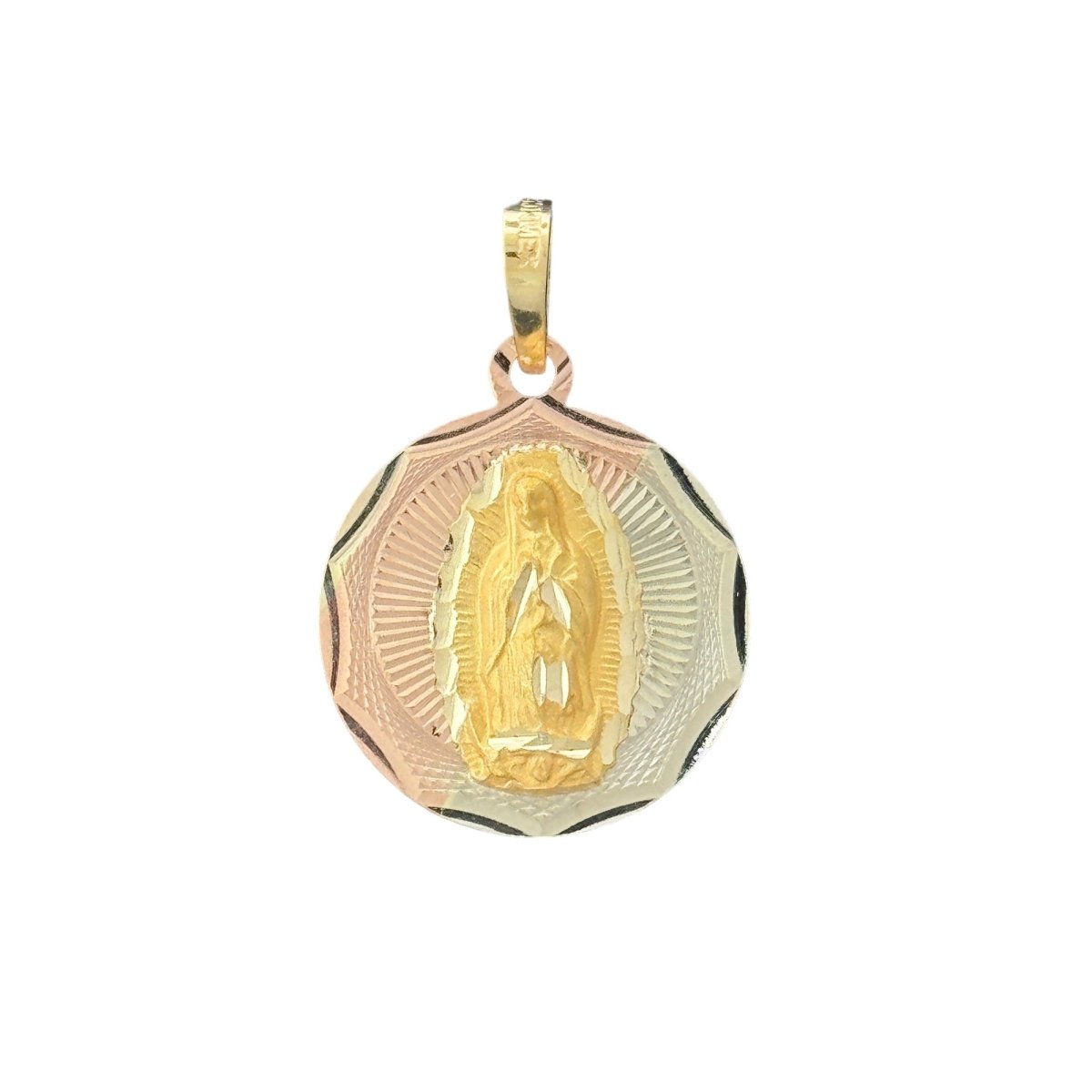 10KT Tri Color Round Virgin Mary Pendant, 2.2g