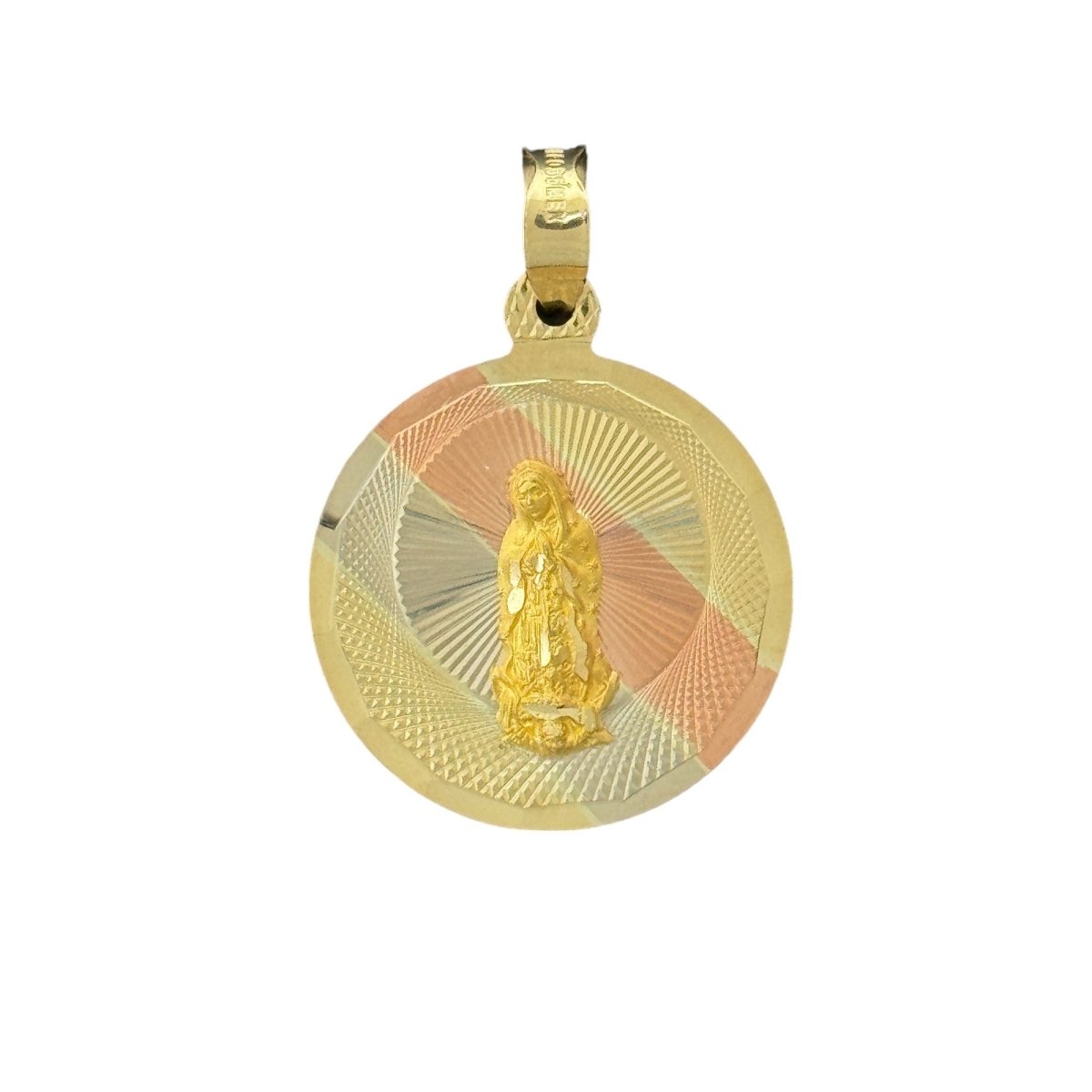 10KT Tri Color Round Virgin Mary Pendant, 2.3g