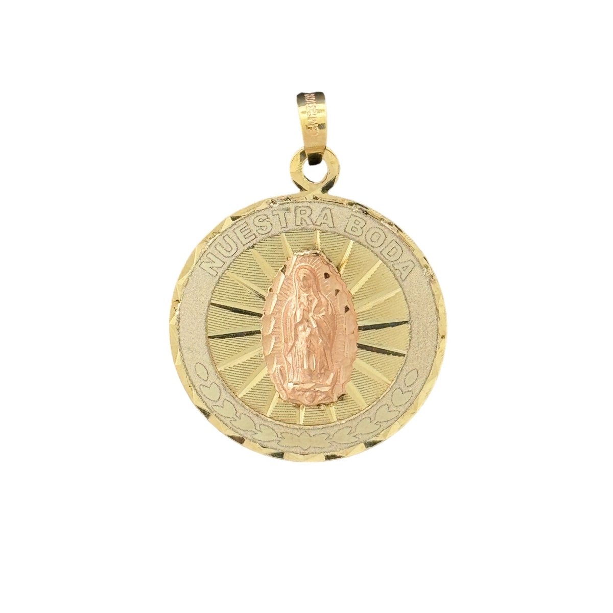 10KT Tri Color Round Virgin Mary Pendant, 4.5g