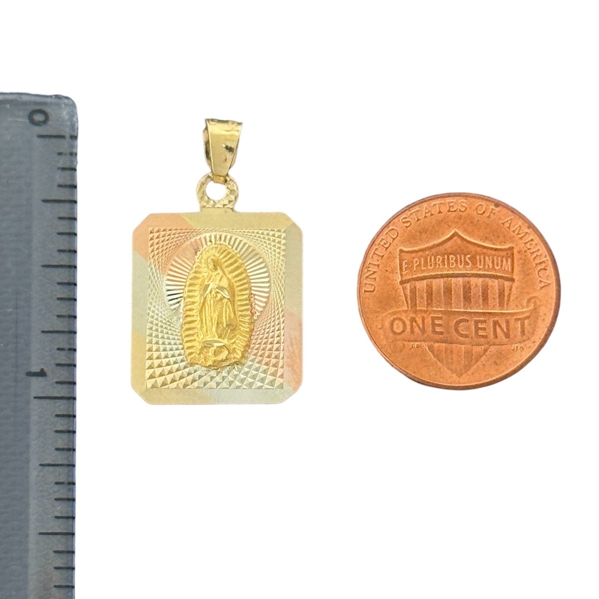 10KT Tri Color Square Virgin Mary Pendant, 1.7g