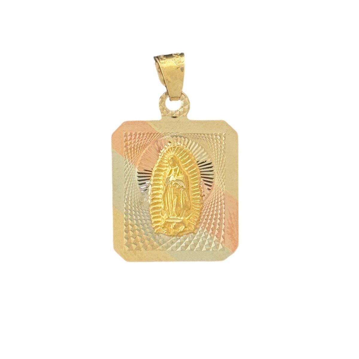 10KT Tri Color Square Virgin Mary Pendant, 1.7g