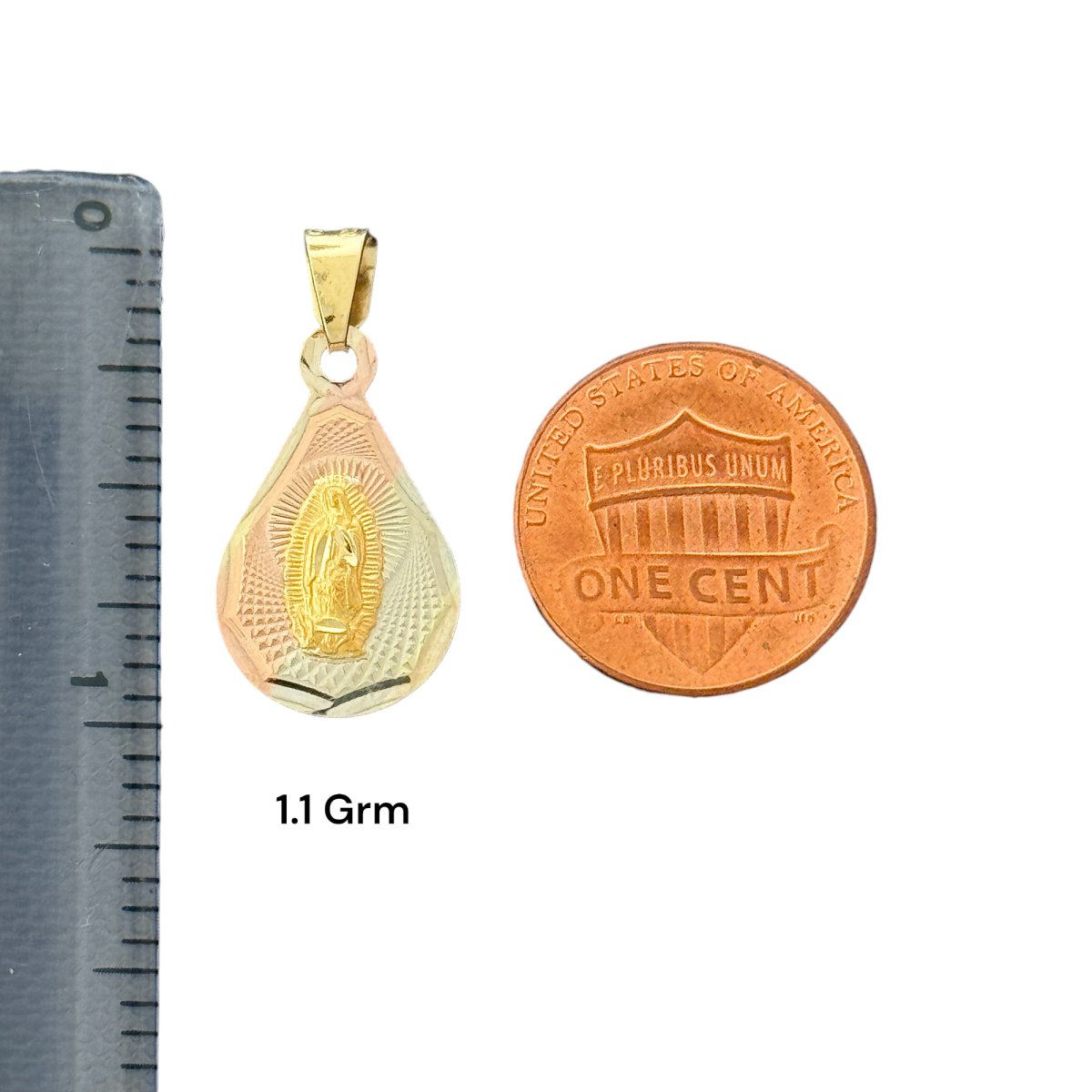 10KT Tri Color Virgin Mary Pendants, Tear Drop style.