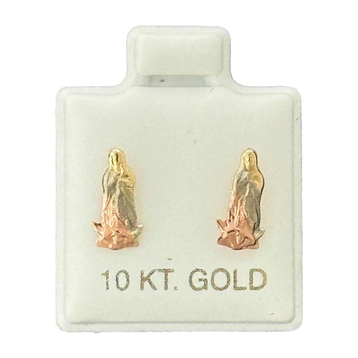 10KT Tri - Color Virgin Mary Religious Gold Earrings