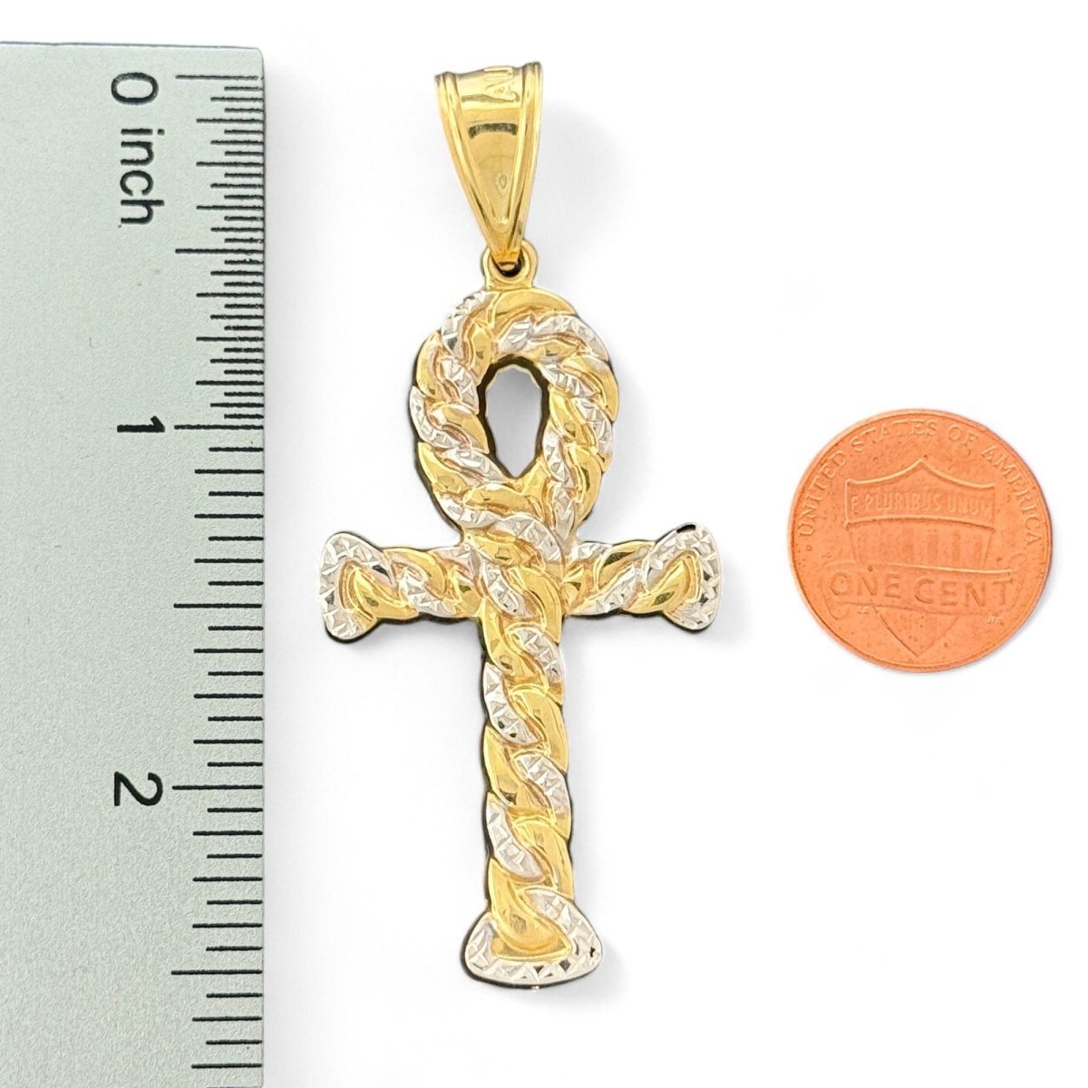 10KT Two Tone Gold Ankh Cross Pendant