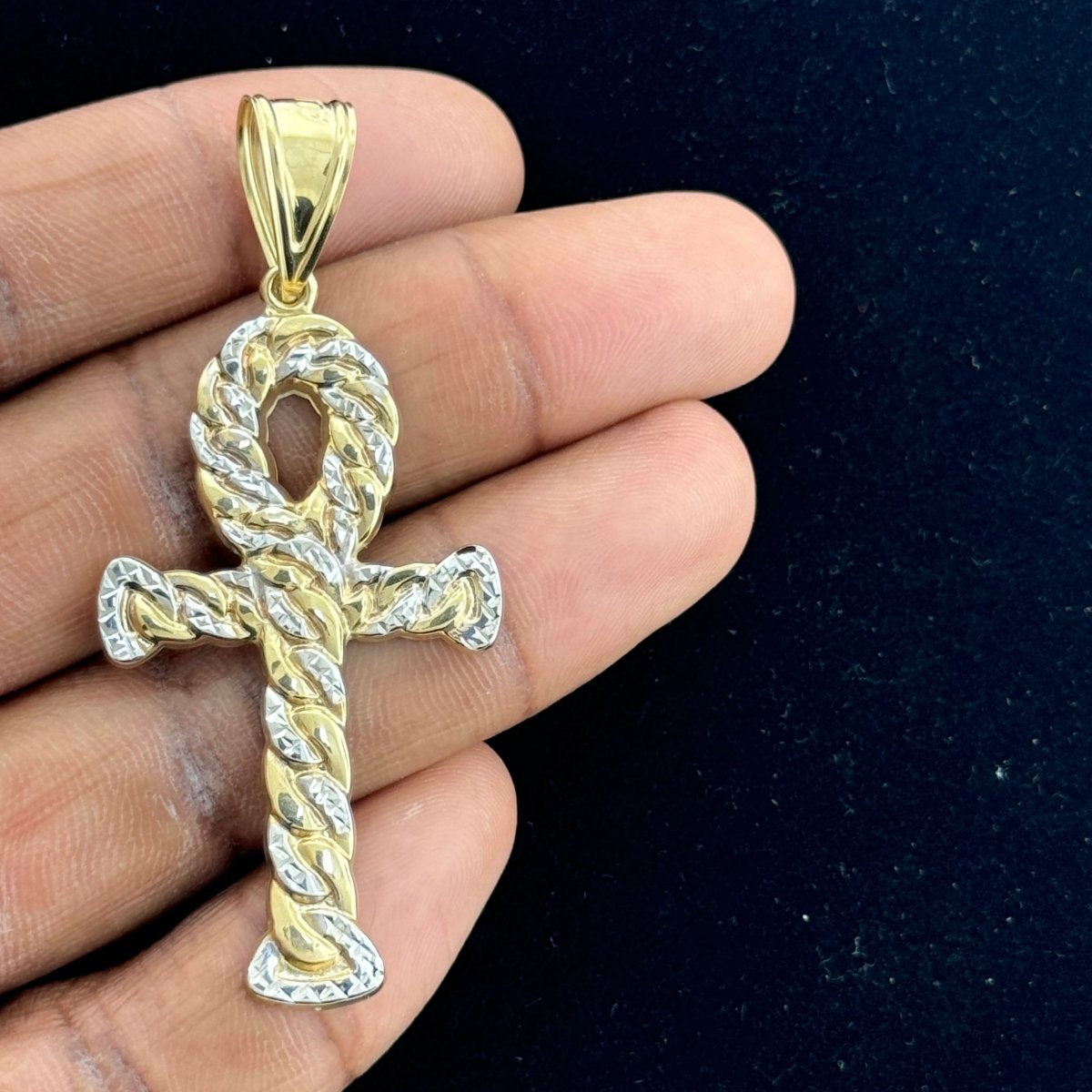 10KT Two Tone Gold Ankh Cross Pendant
