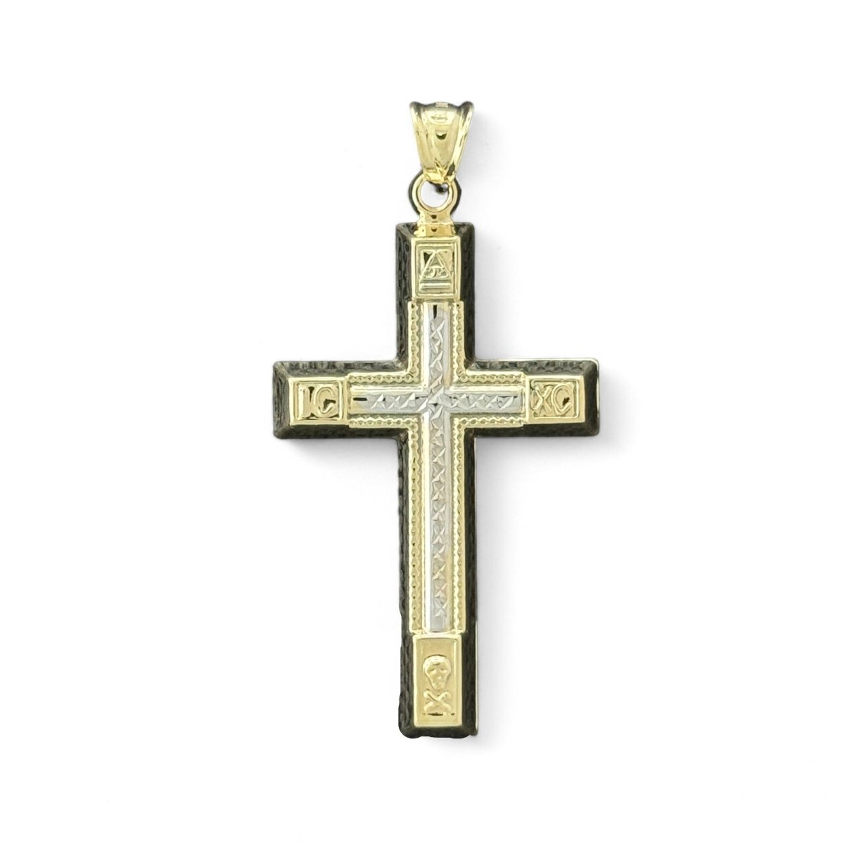 10KT Two - Tone Gold Detailed Cross Pendant