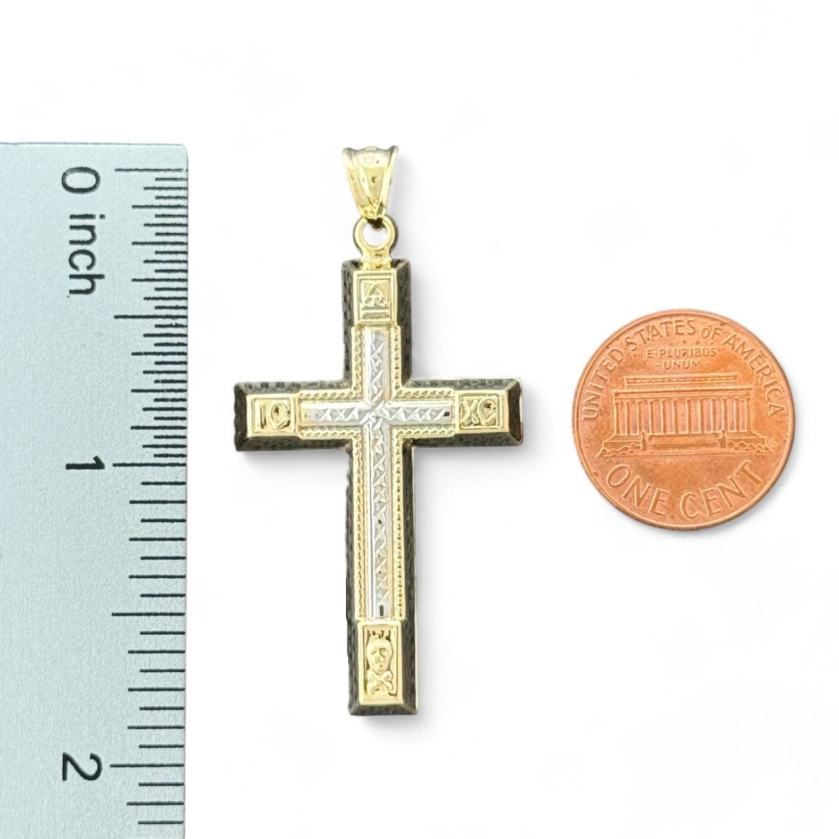 10KT Two - Tone Gold Detailed Cross Pendant