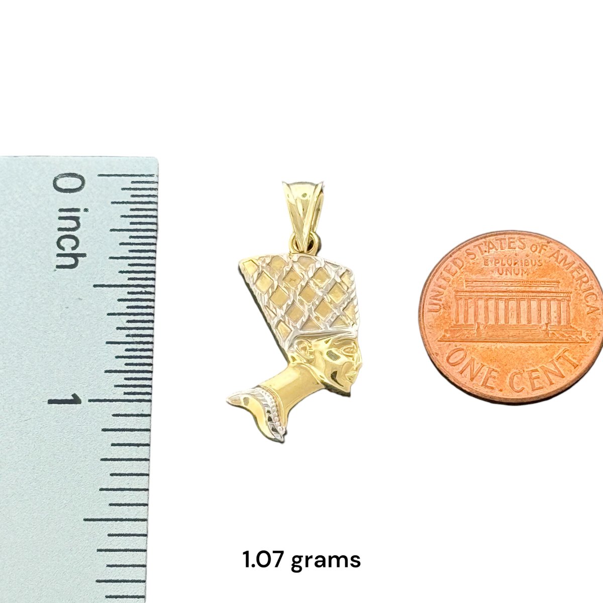 10KT Two Tone Gold Egyptian Queen Nefertiti Head Pendant