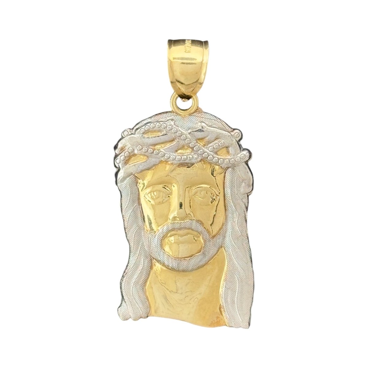 10kT Two - Tone Gold Jesus Pendant with Crown of Thorns