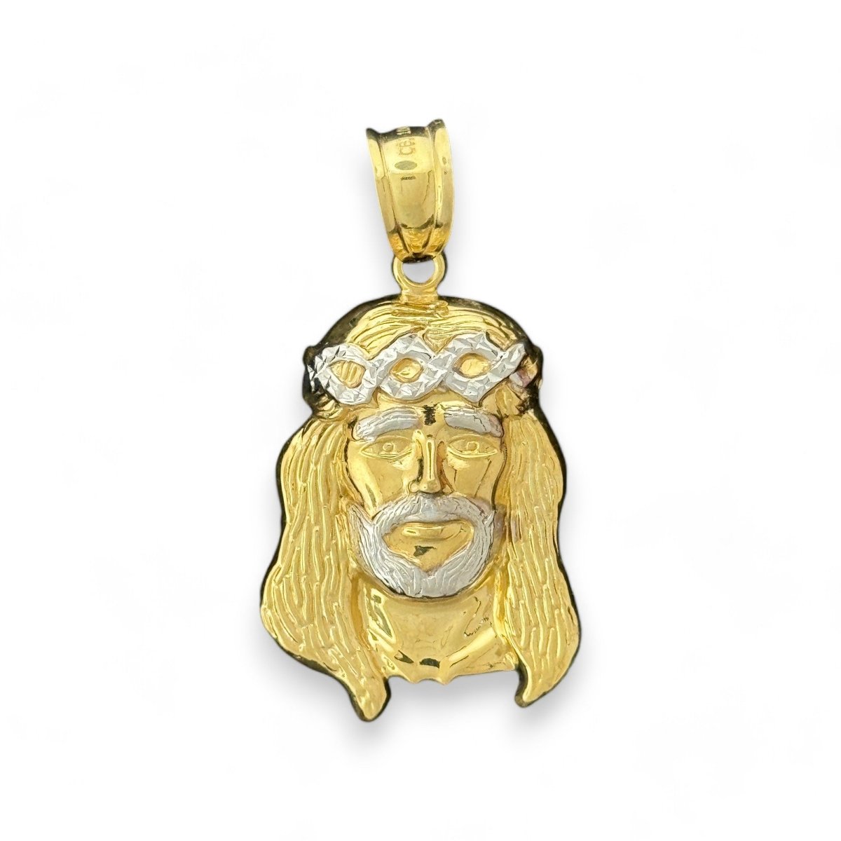 10KT Two - Tone Gold Jesus Pendant with Crown of Thorns - 3.34 Grm