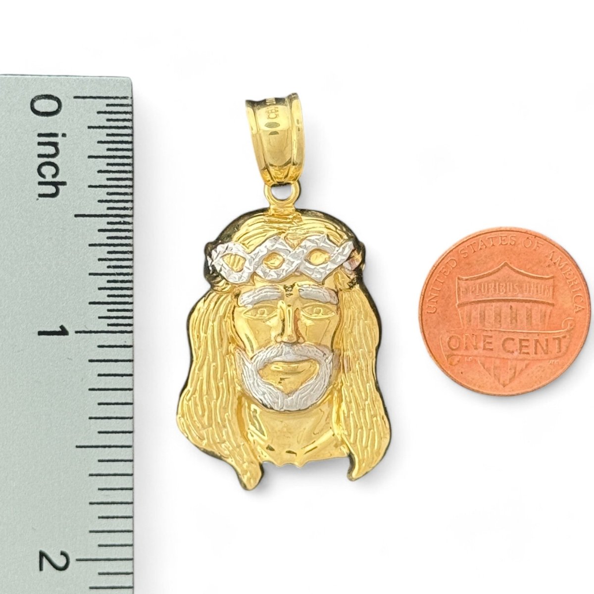 10KT Two - Tone Gold Jesus Pendant with Crown of Thorns - 3.34 Grm