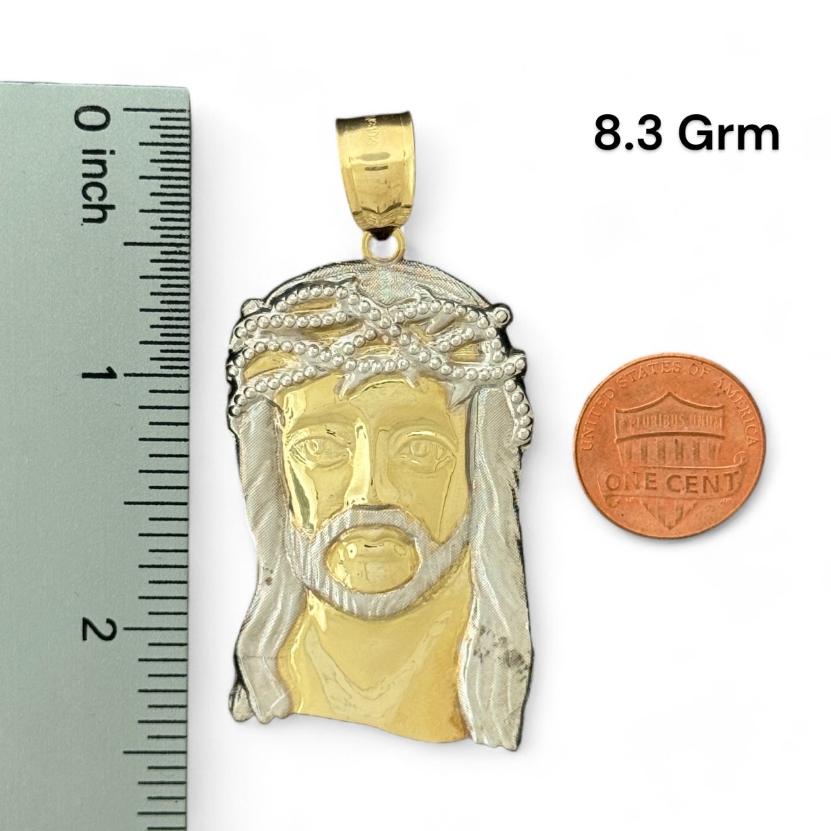 10kT Two - Tone Gold Jesus Pendant with Crown of Thorns