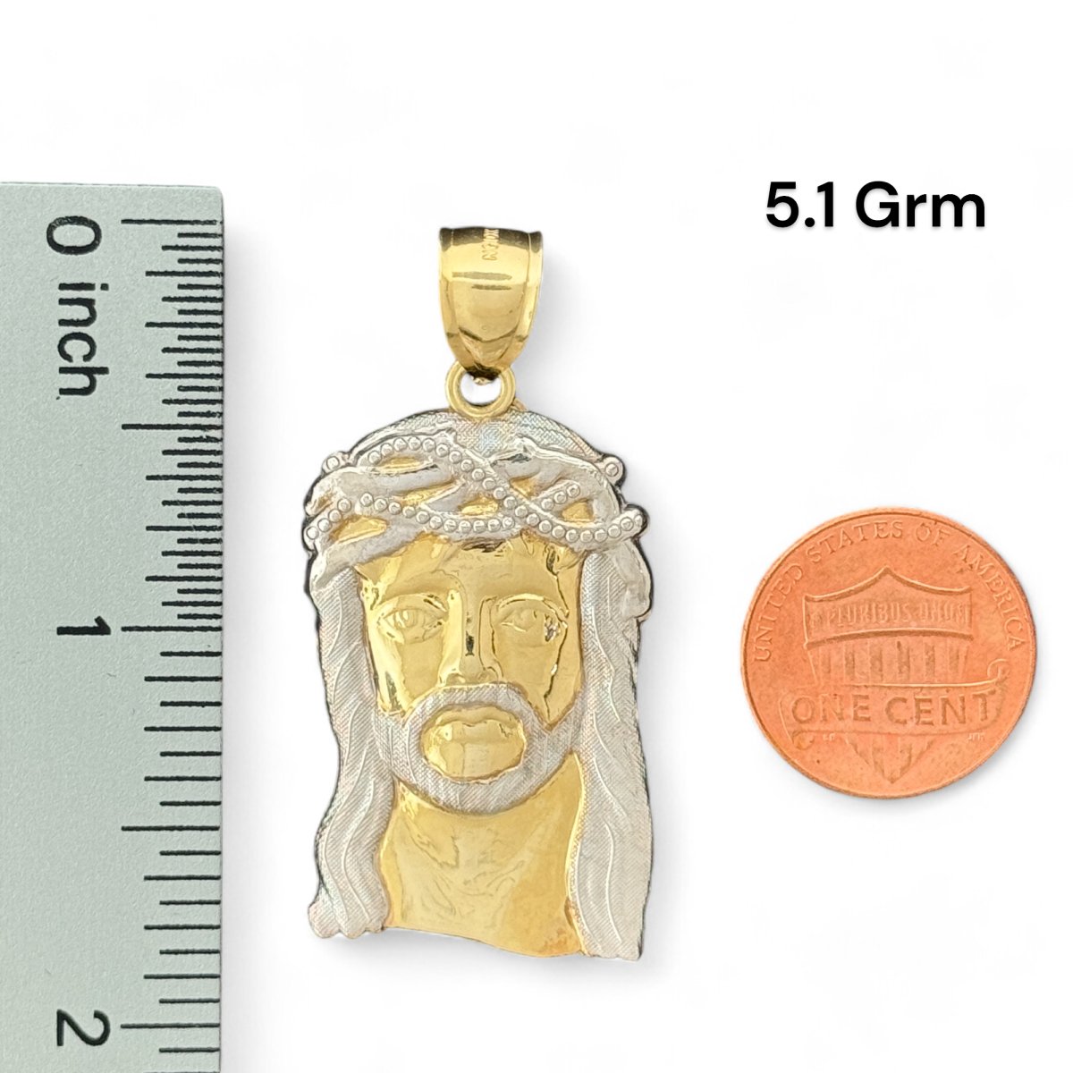 10kT Two - Tone Gold Jesus Pendant with Crown of Thorns