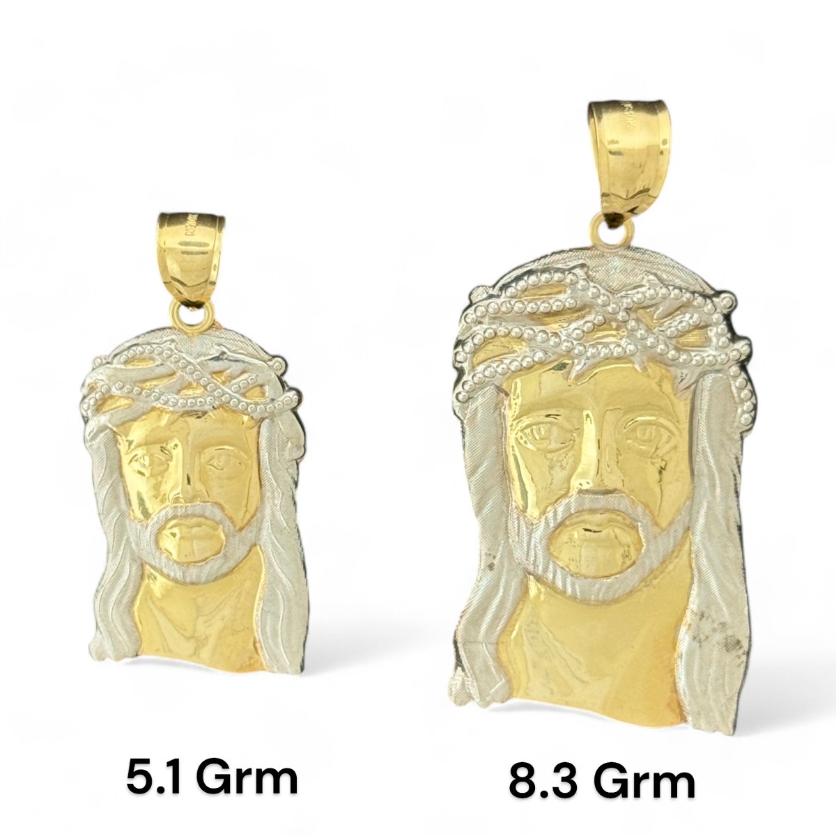 10kT Two - Tone Gold Jesus Pendant with Crown of Thorns