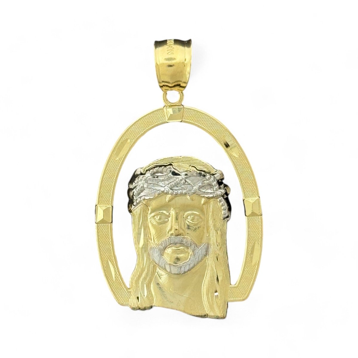 10KT Two - Tone Gold Jesus Pendant with Oval Frame - 4.96 Grm