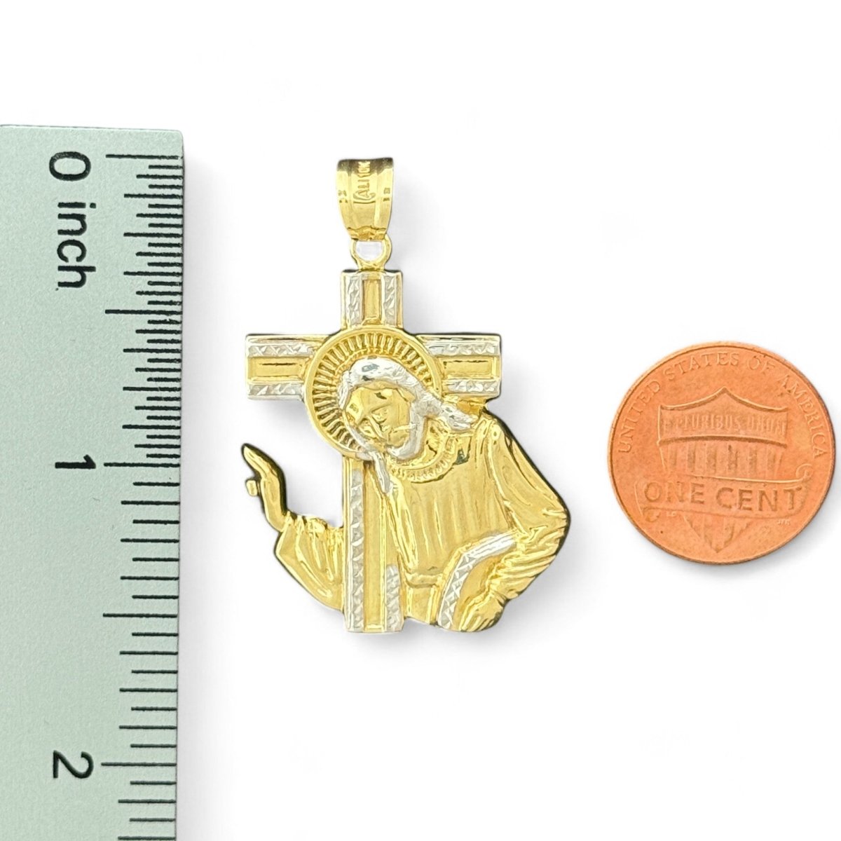 10KT Two - Tone Gold Jesus with Cross Pendant - 3.13 Grm