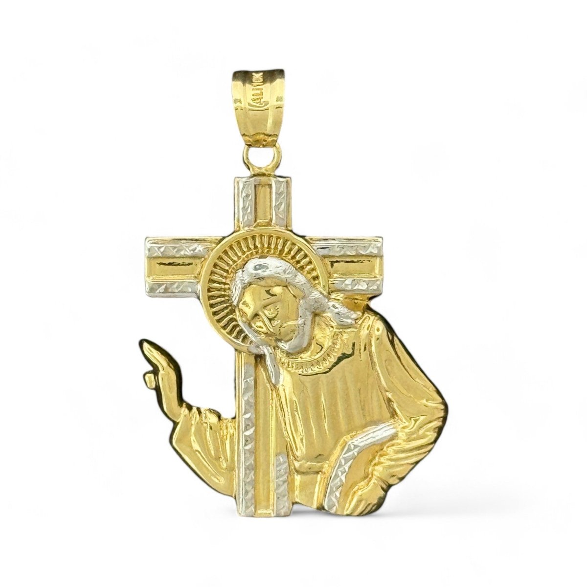 10KT Two - Tone Gold Jesus with Cross Pendant - 3.13 Grm