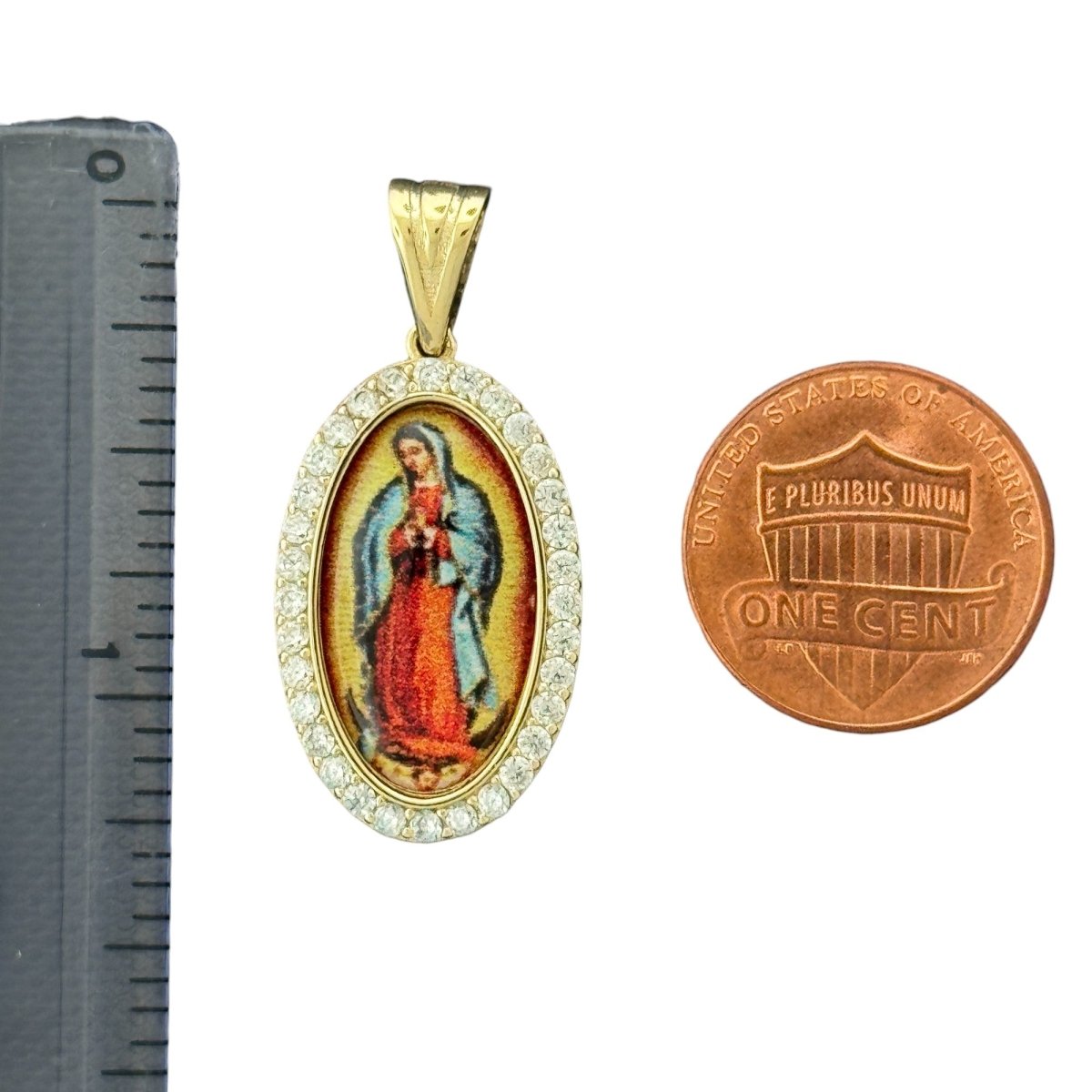 10KT Virgin Mary Enamel Pendant, 3g