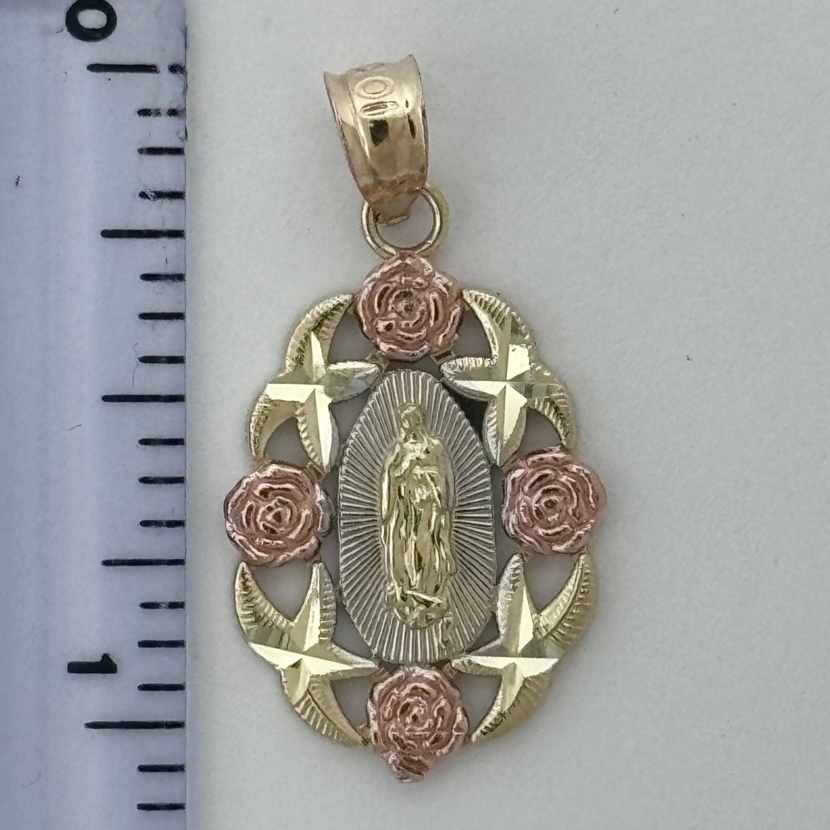 10KT Virgin Mary pendant Real Yellow Gold Diamond cut, 1.6 GRM, 1.5 mm Bail