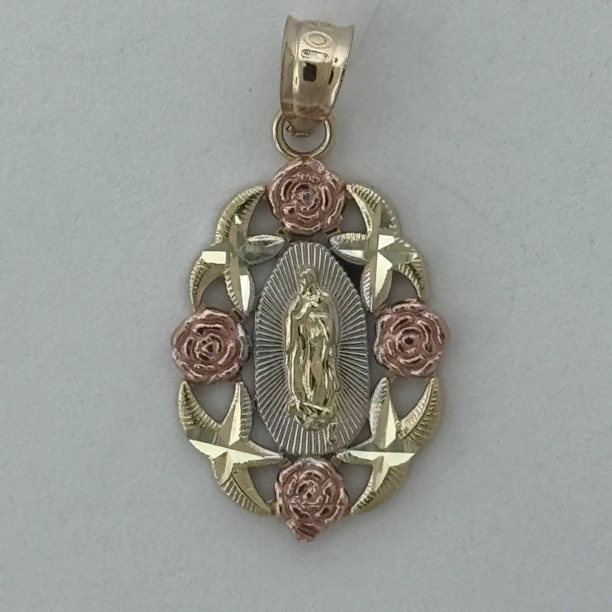 10KT Virgin Mary pendant Real Yellow Gold Diamond cut, 1.6 GRM, 1.5 mm Bail