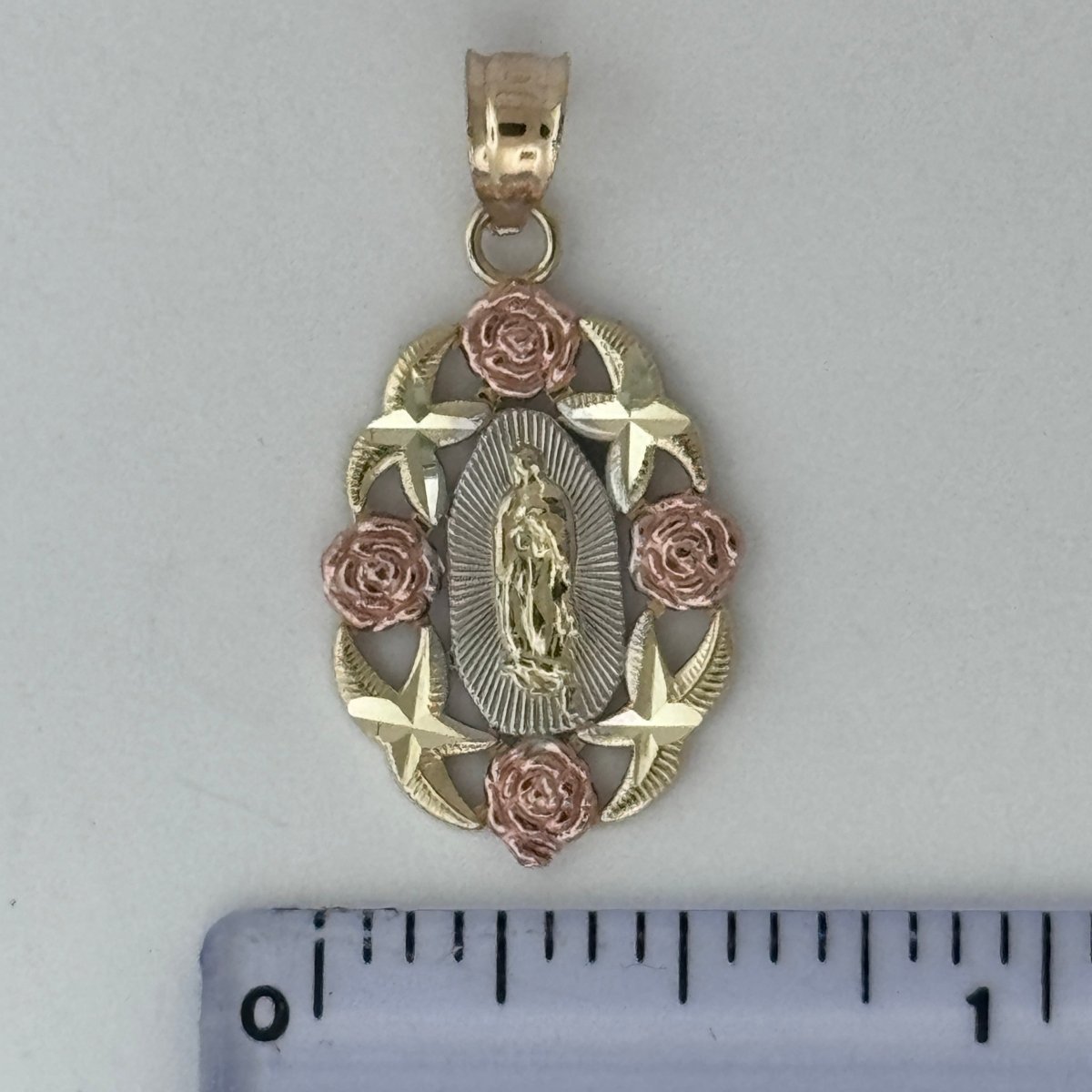 10KT Virgin Mary pendant Real Yellow Gold Diamond cut, 1.6 GRM, 1.5 mm Bail