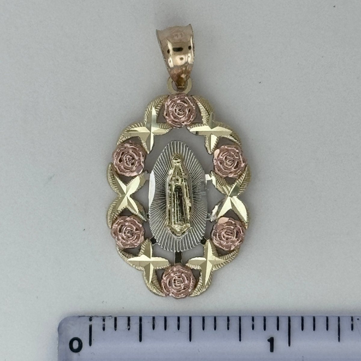 10KT Virgin Mary pendant Real Yellow Gold Diamond cut, 2.52 GRM, 3 mm Bail