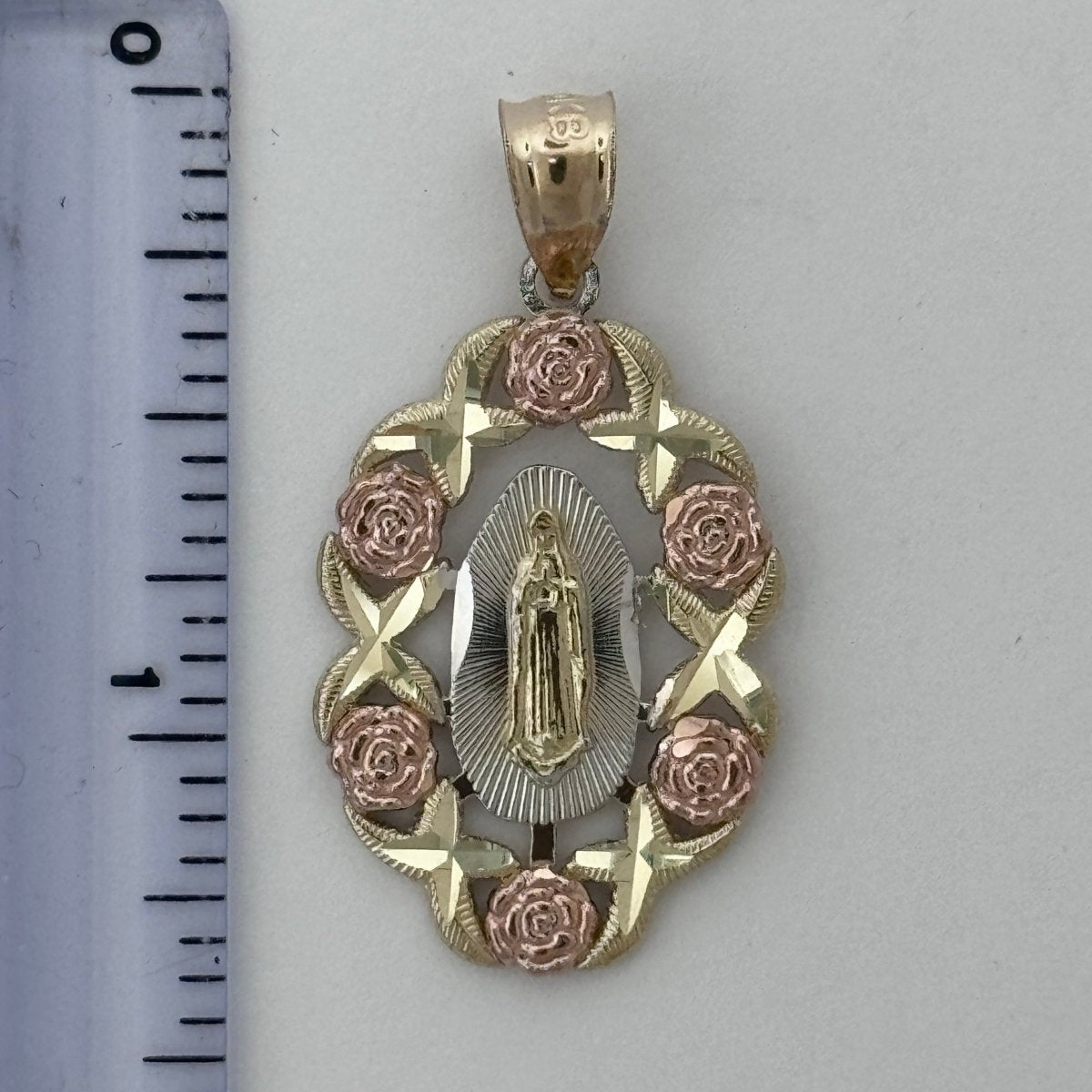 10KT Virgin Mary pendant Real Yellow Gold Diamond cut, 2.52 GRM, 3 mm Bail