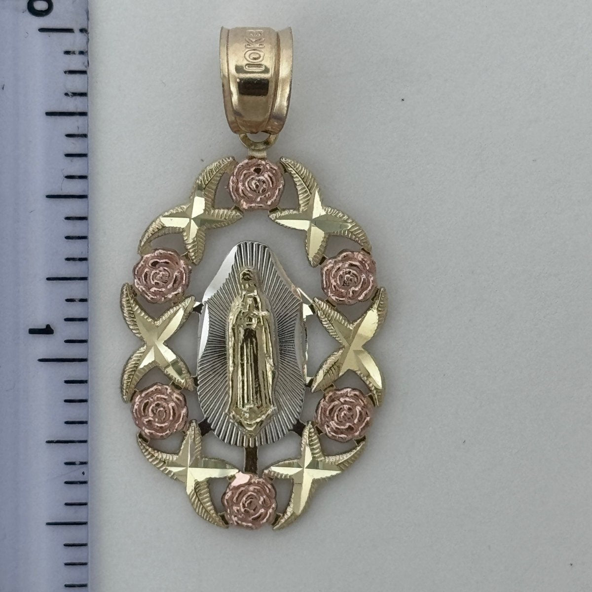 10KT Virgin Mary pendant Real Yellow Gold Diamond cut, 3.04 GRM, 4 mm Bail