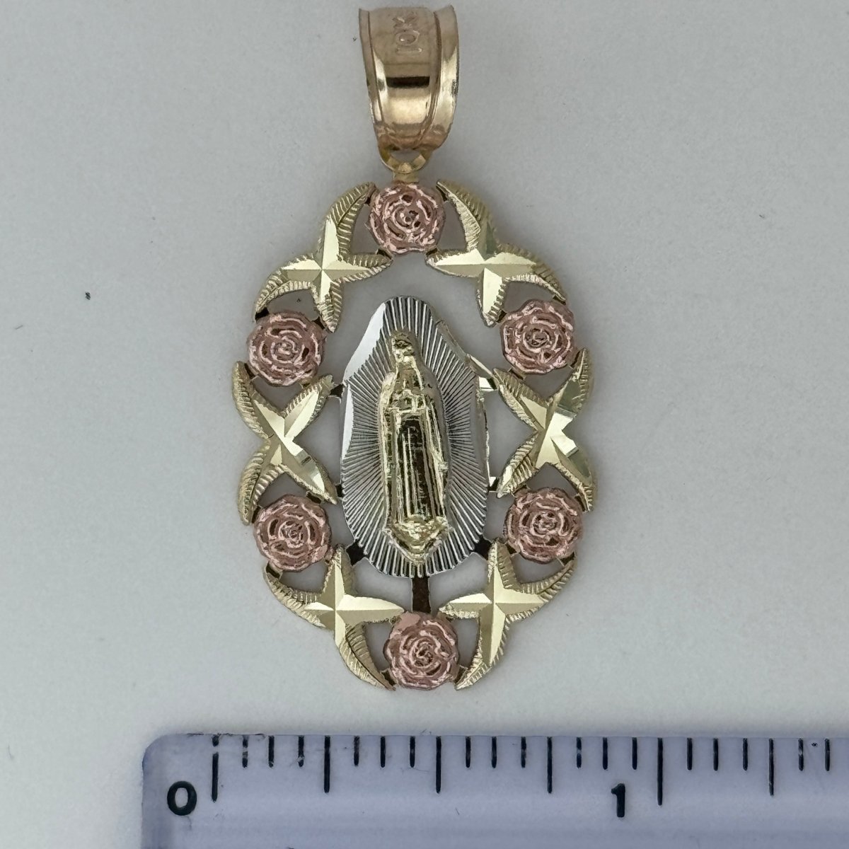 10KT Virgin Mary pendant Real Yellow Gold Diamond cut, 3.04 GRM, 4 mm Bail