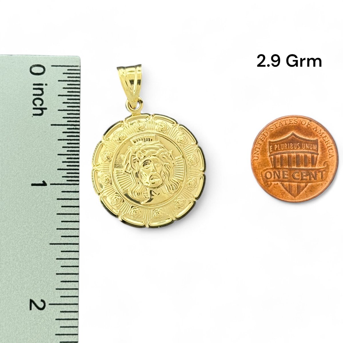 10KT Yellow Gold Double - Sided Hollow Pendant - Jesus and Virgin Mary