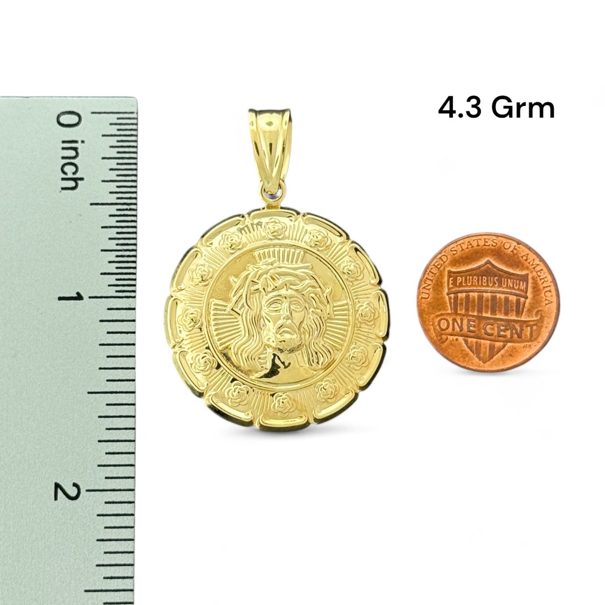 10KT Yellow Gold Double - Sided Hollow Pendant - Jesus and Virgin Mary