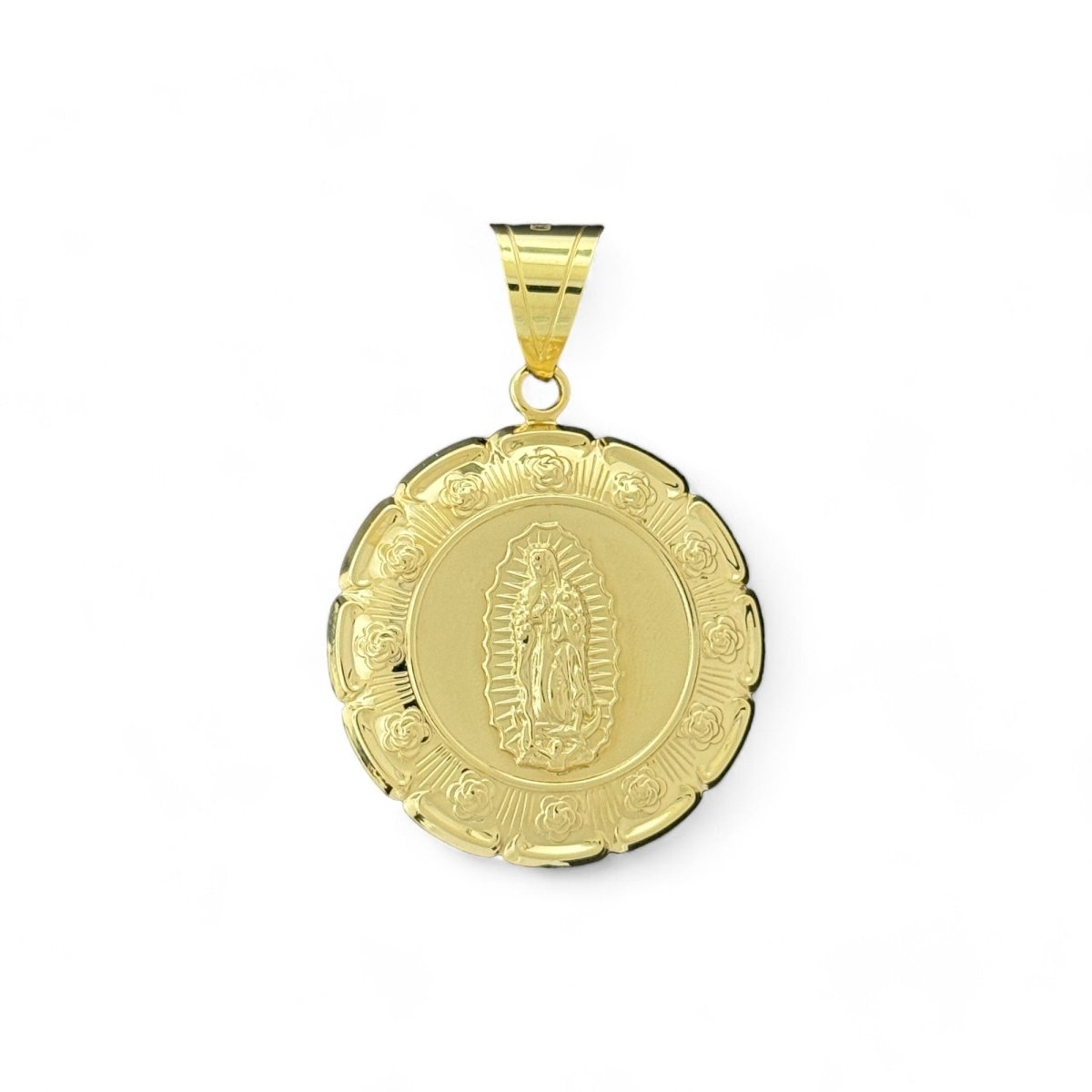 10KT Yellow Gold Double - Sided Hollow Pendant - Jesus and Virgin Mary