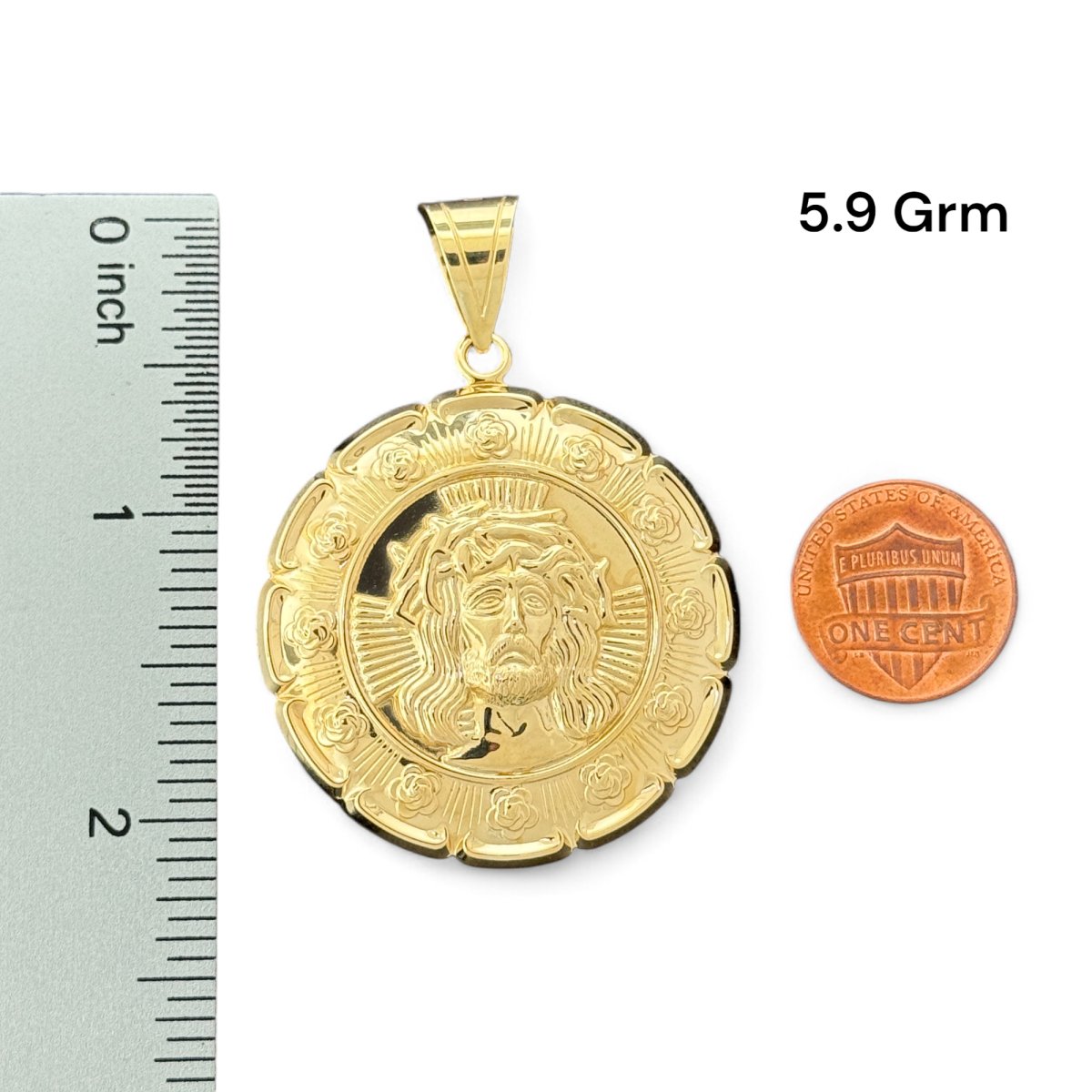 10KT Yellow Gold Double - Sided Hollow Pendant - Jesus and Virgin Mary