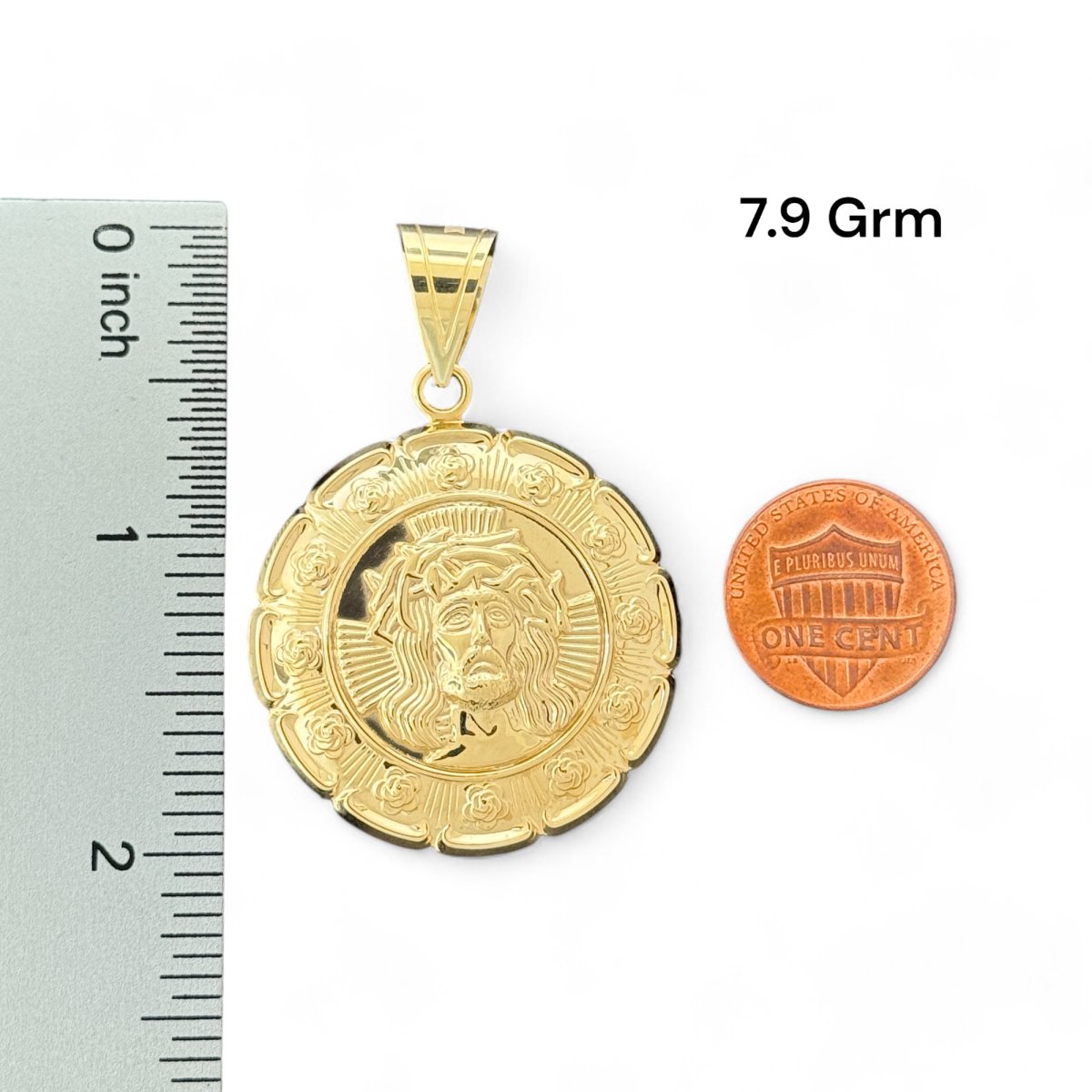 10KT Yellow Gold Double - Sided Hollow Pendant - Jesus and Virgin Mary