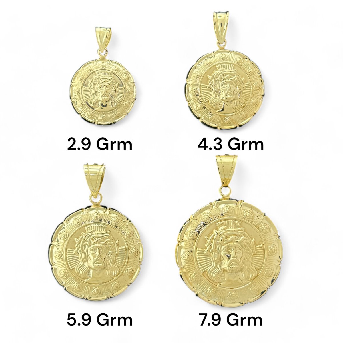 10KT Yellow Gold Double - Sided Hollow Pendant - Jesus and Virgin Mary