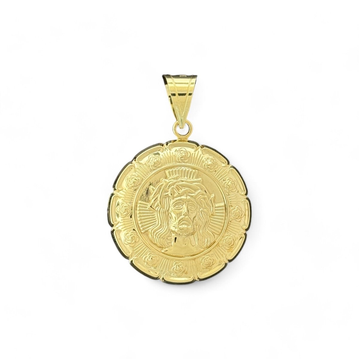 10KT Yellow Gold Double - Sided Hollow Pendant - Jesus and Virgin Mary