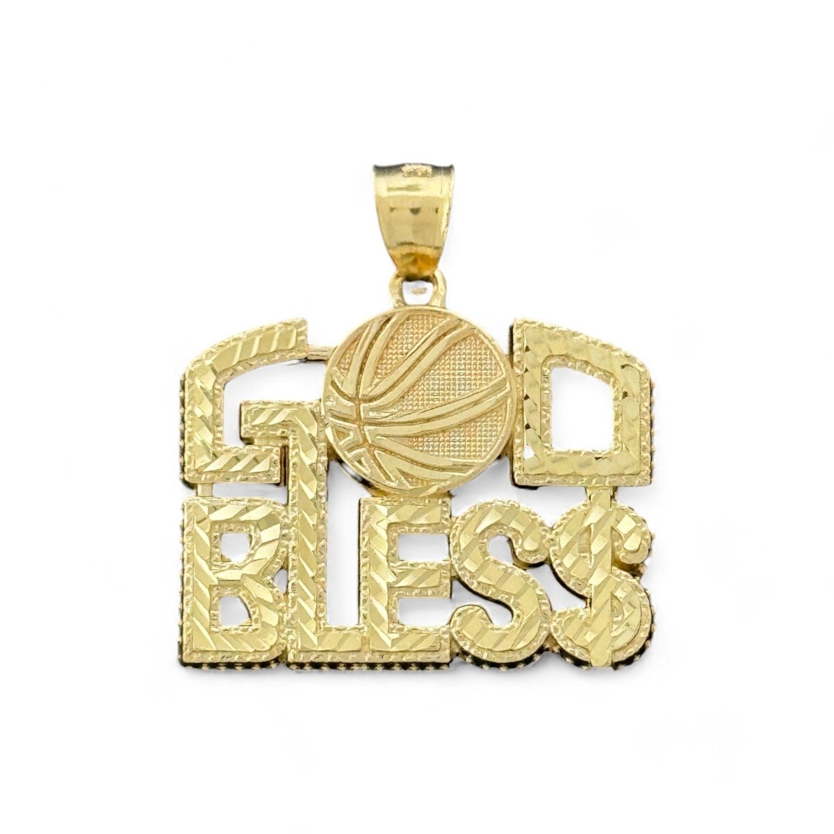 10KT Yellow Gold God Bless Basketball Pendant, 5.1 Grm