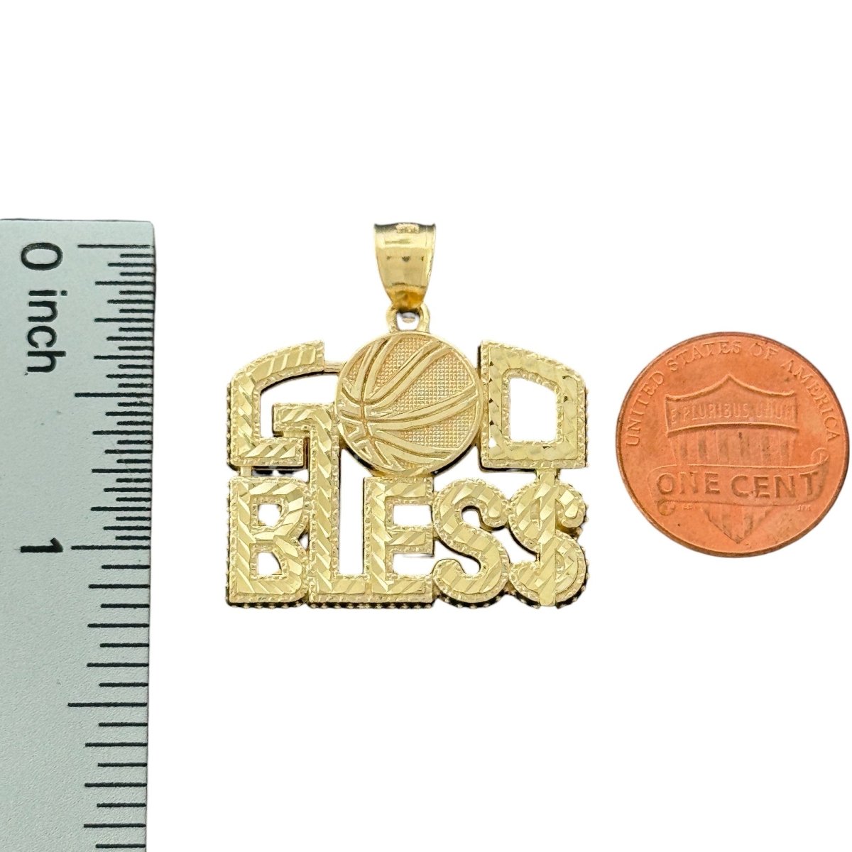 10KT Yellow Gold God Bless Basketball Pendant, 5.1 Grm