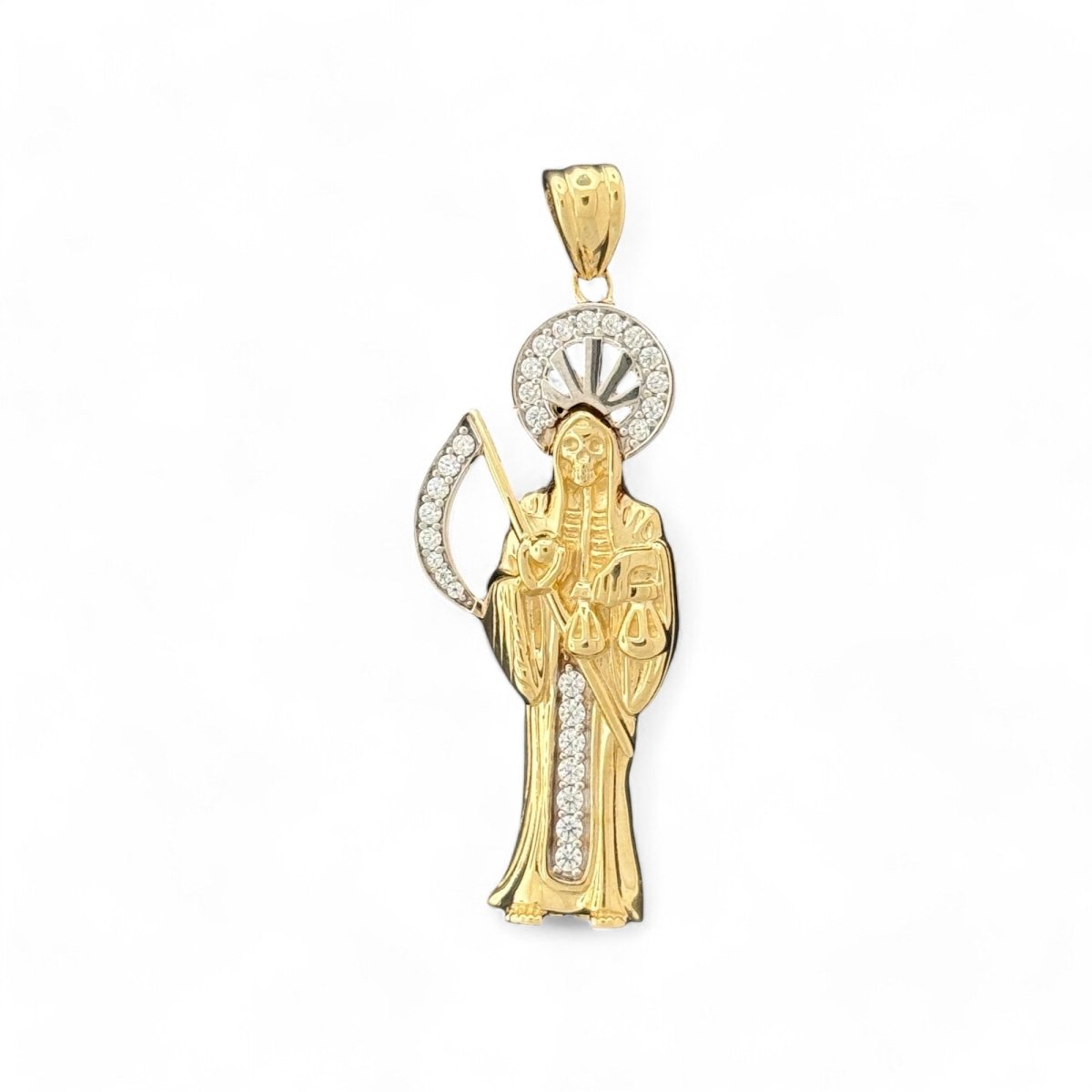 10KT Yellow Gold Santa Muerte Pendant with CZ Stones - 4 Grm