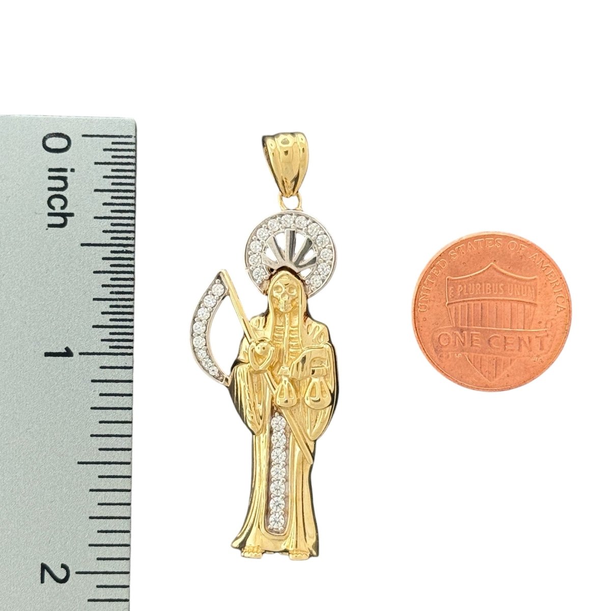 10KT Yellow Gold Santa Muerte Pendant with CZ Stones - 4 Grm