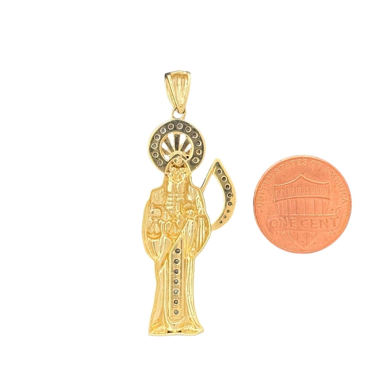 10KT Yellow Gold Santa Muerte Pendant with CZ Stones - 4 Grm