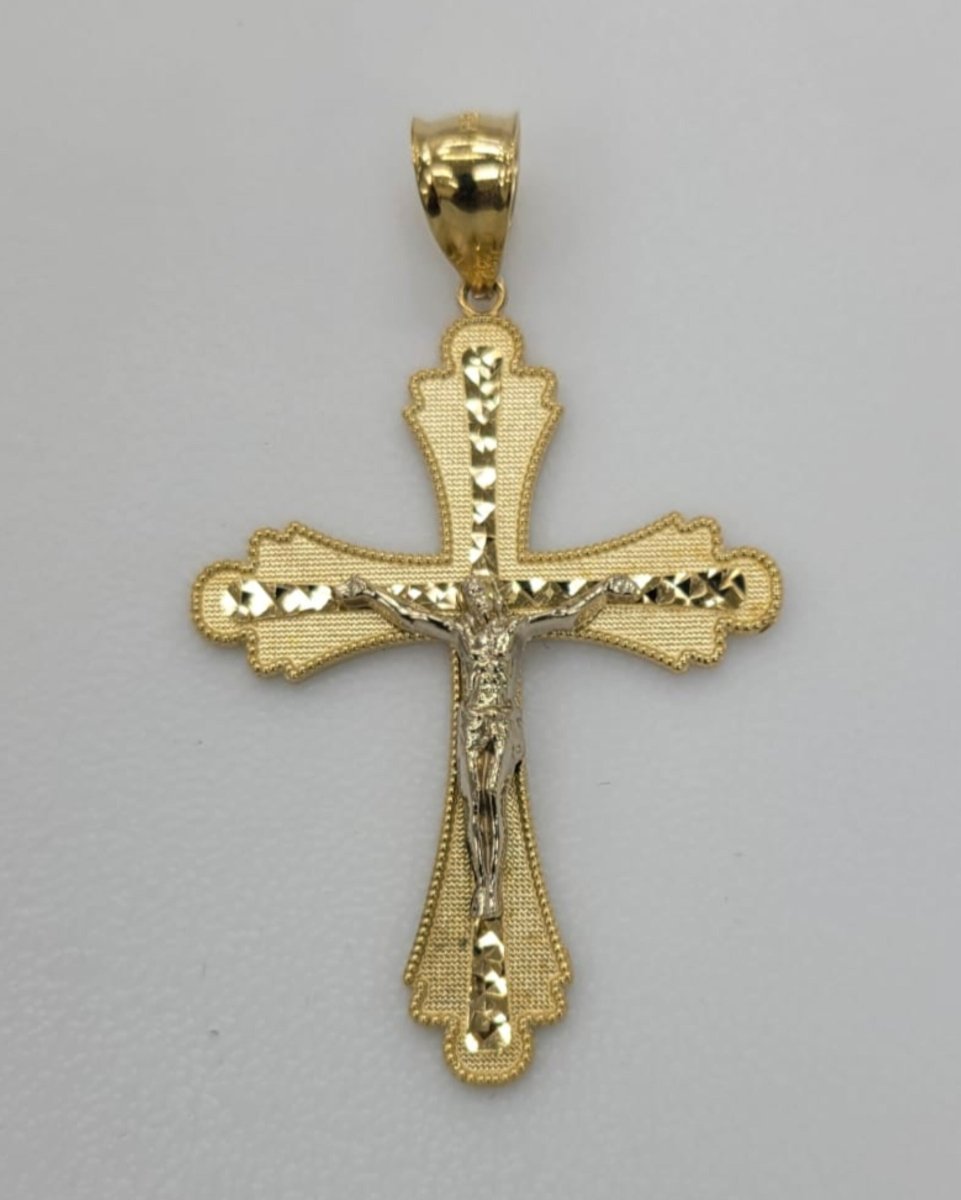 14KT Cross pendant Real Yellow Gold Diamond cut Bail 5mm 3.9 GRM